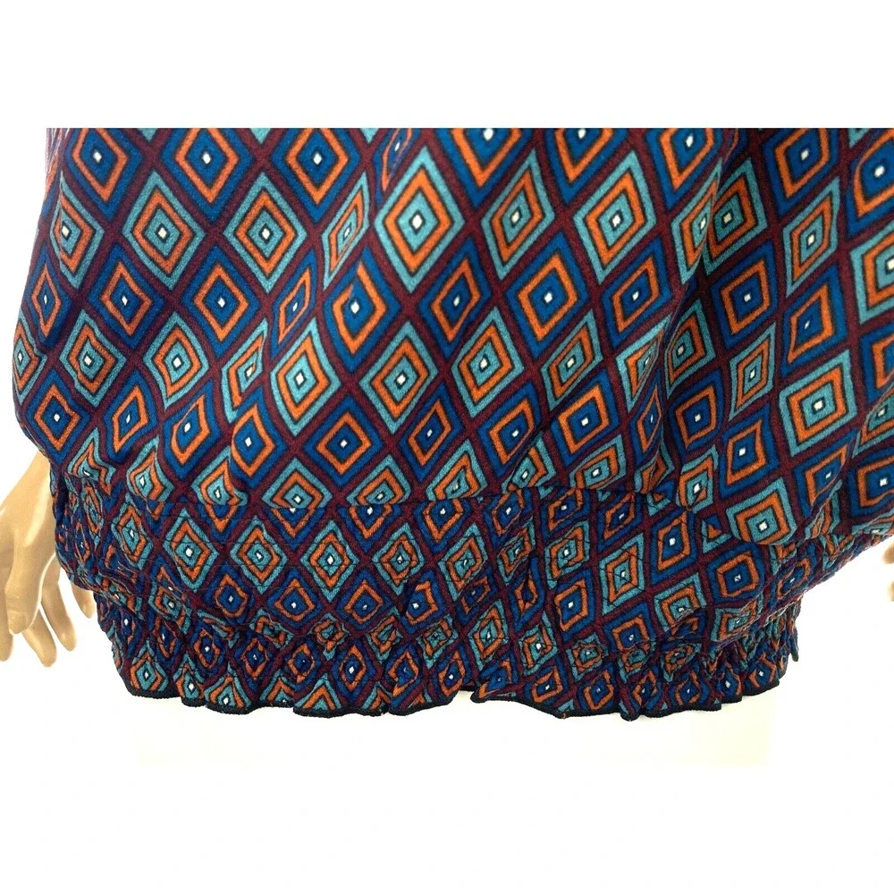 Goddess Cold-Shoulder Sz 3X Top Blouse Attached Necklace Stretch Hem Maroon/Blue - Picture 6 of 8